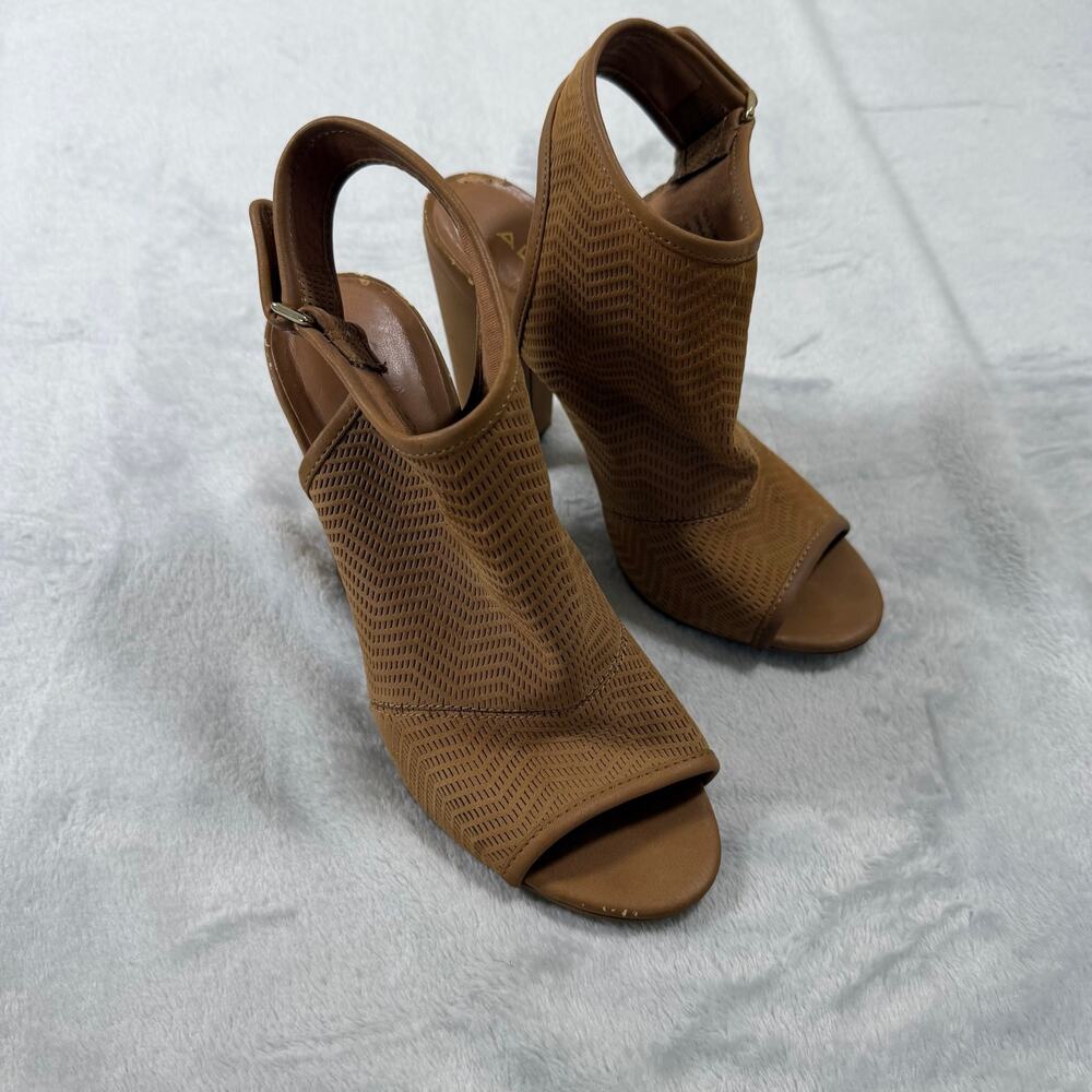 ALDO Womens Size 8 Brown Perforated Peep Toe Slingback High Heel Sandals